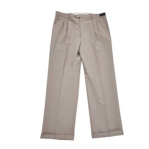 Enrico Rossini Mens Pleated Tailored Trousers Khaki Wrinkle Resistant 38/30 NWT